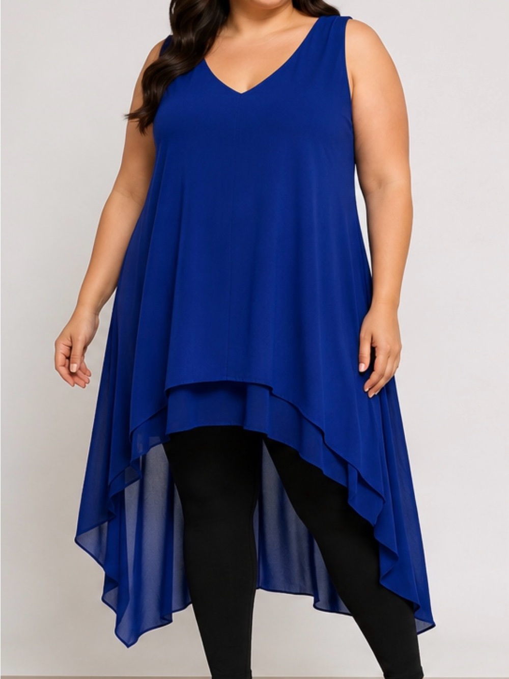 BCBGMaxAzria Blue Sleeveless V-Neck Hi-Low Tunic Dress
